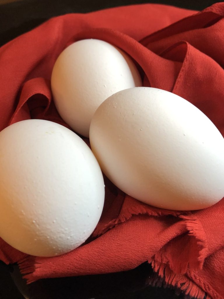 Egg on red velvet photo