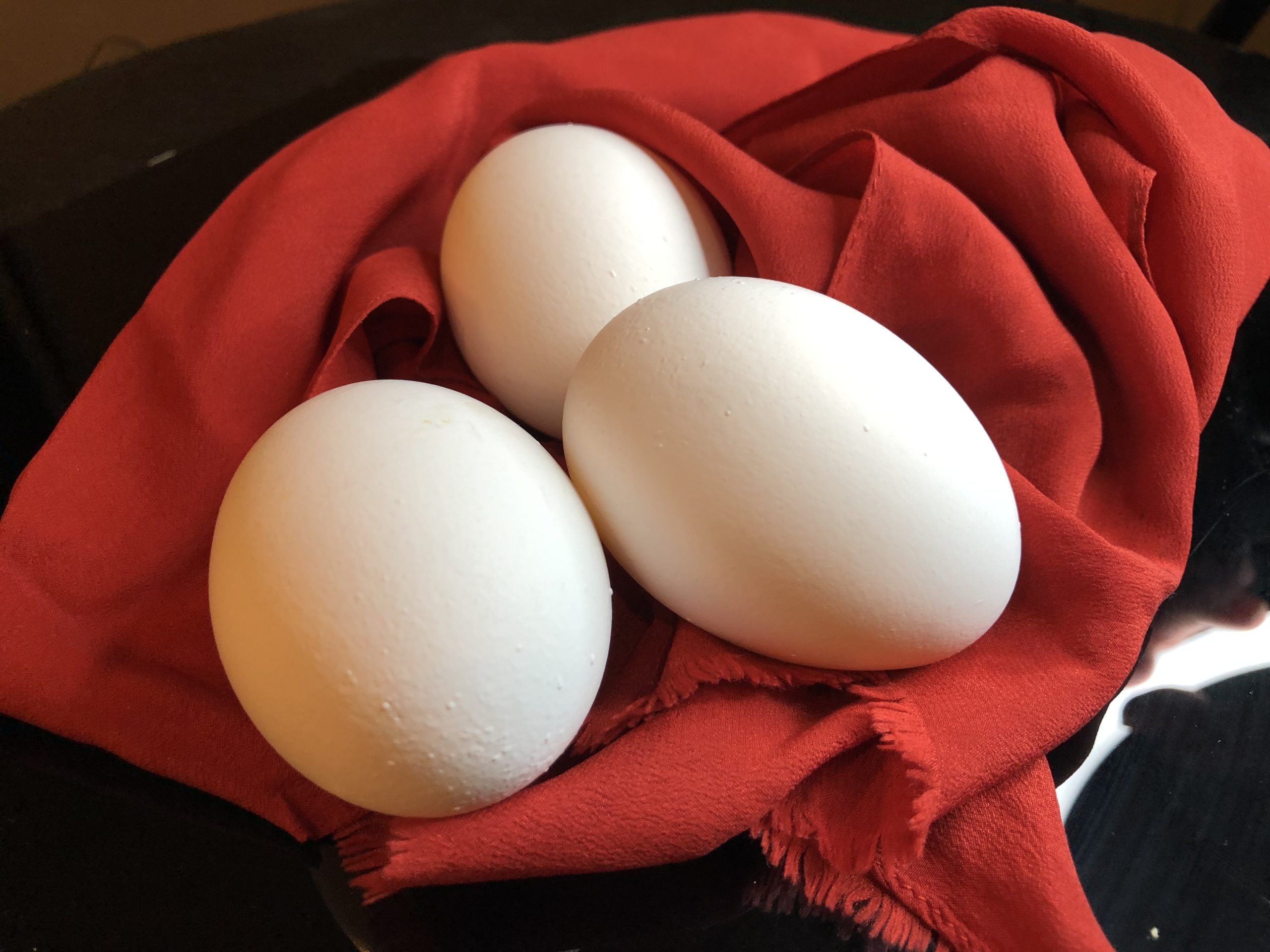 Egg on red velvet photo