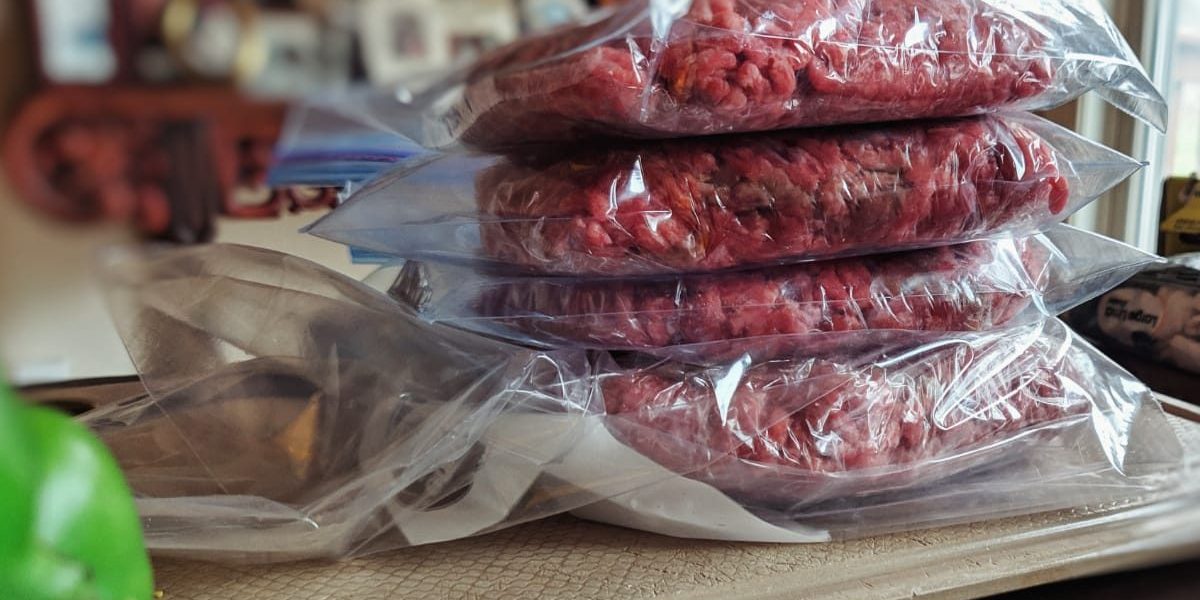 stack of ground beef with peppers