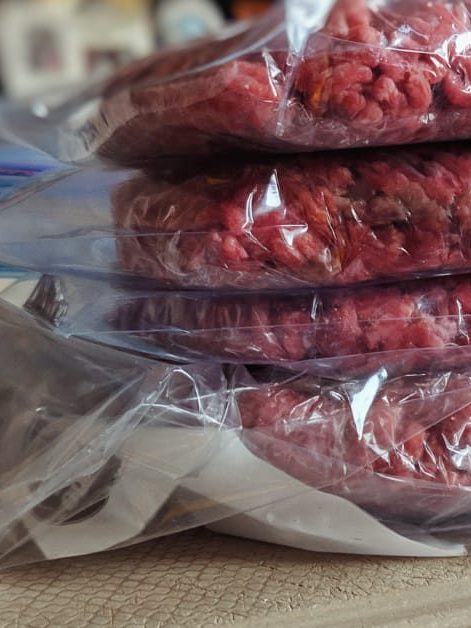 stack of ground beef with peppers