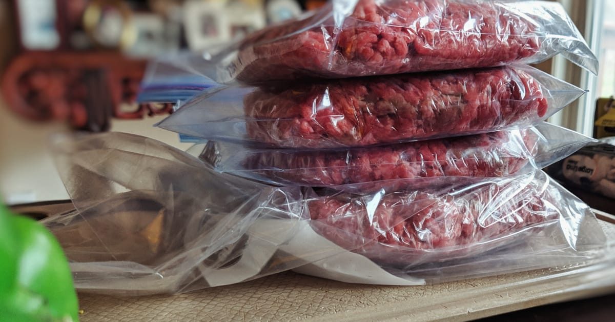 stack of ground beef with peppers
